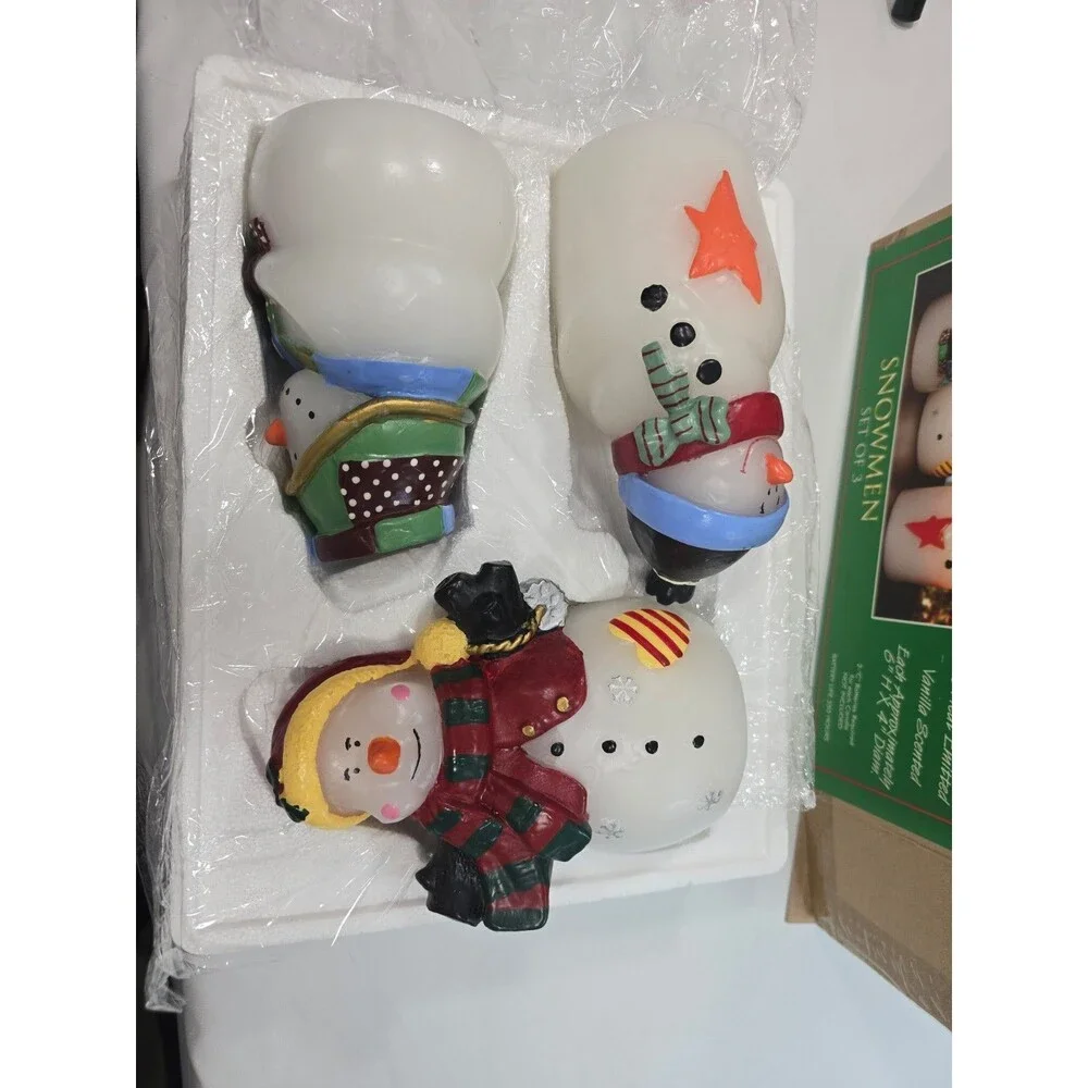 Candle Impressions Wax Flameless Happy Snowmen Figures  Holiday Christmas *Flaw*